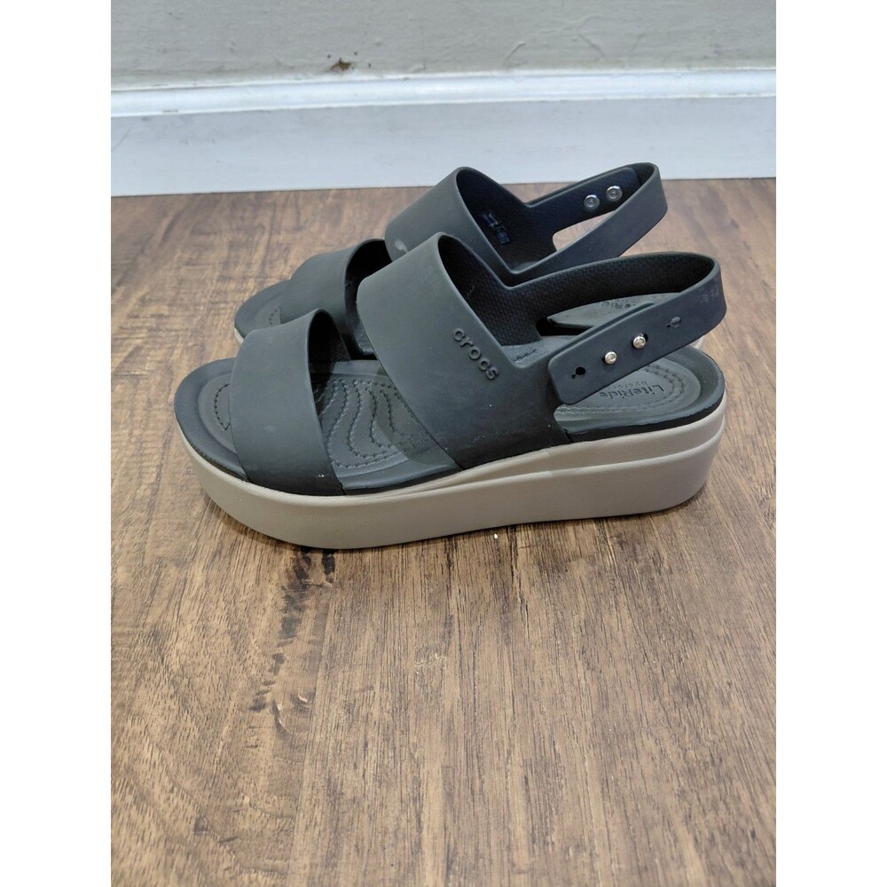 Crocs Brooklyn Low Wedge Casual Sandal Black Rubber Women Size 6
